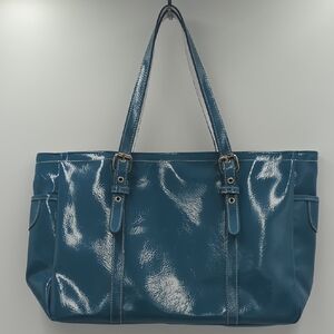 Vintage Matrix Women's Soft Blue Vinyl Tote Handbag Plastic Purse Casual Retro